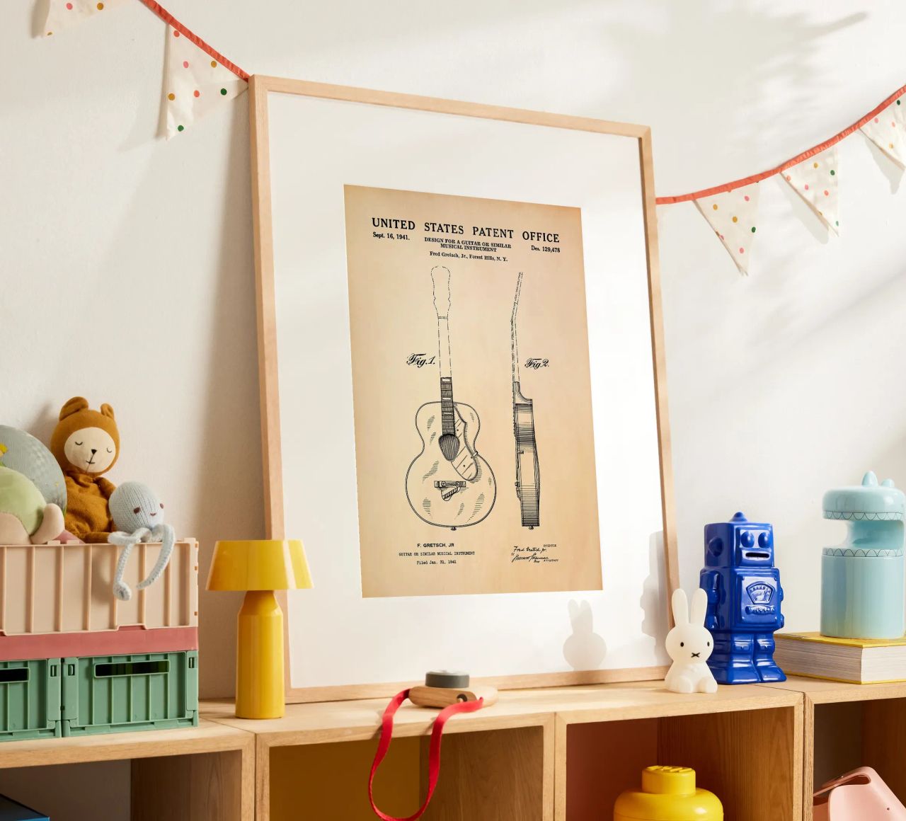 guitar musical instrument patent illustration design poster by Kirsten C Nolan