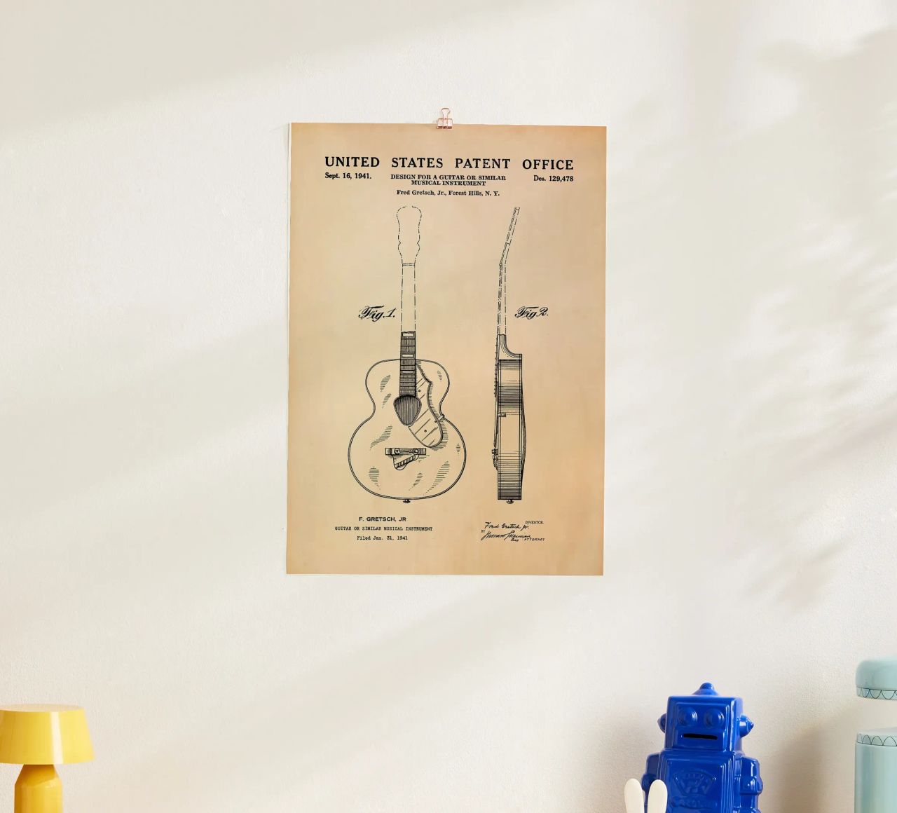 guitar musical instrument patent illustration design poster by Kirsten C Nolan