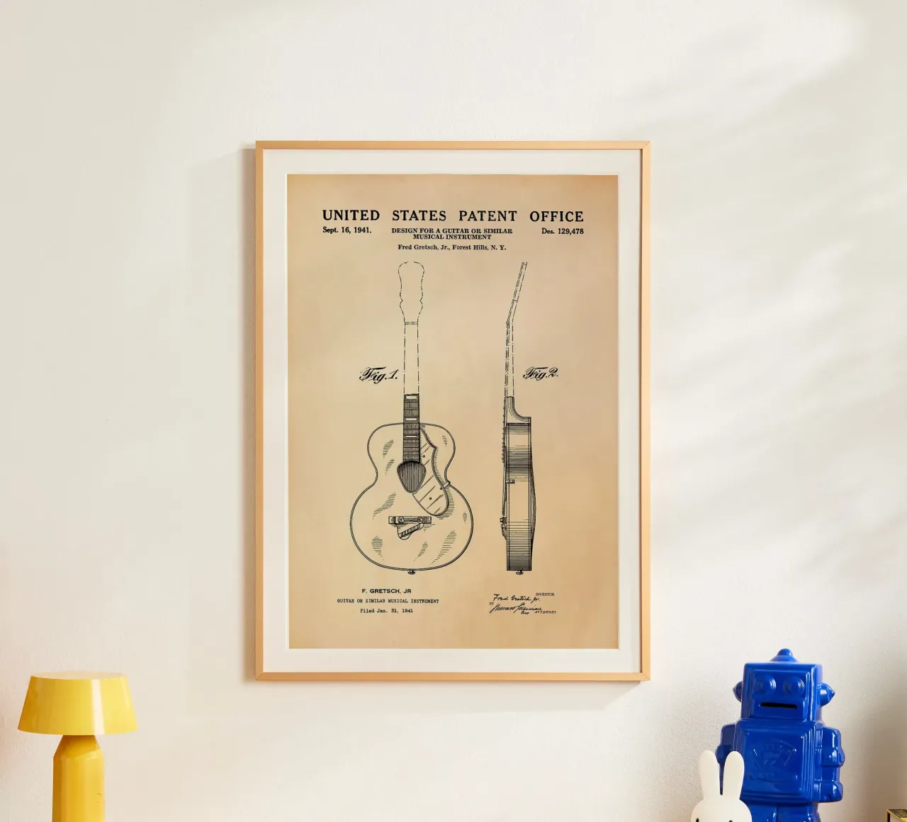 guitar musical instrument patent illustration design poster by Kirsten C Nolan