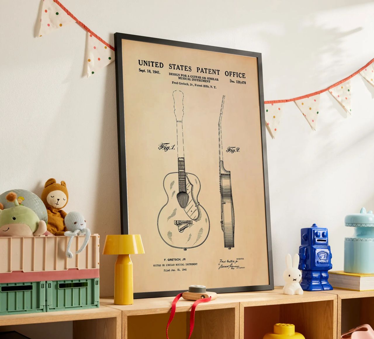 guitar musical instrument patent illustration design poster by Kirsten C Nolan