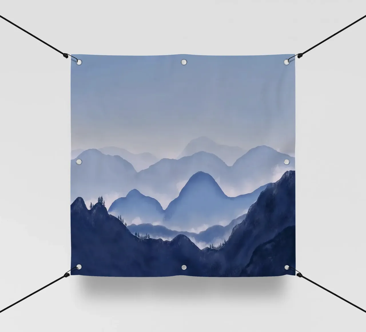 montagne nebbia alberi foresta cielo orizzonte telo in pvc da Kirsten C Nolan