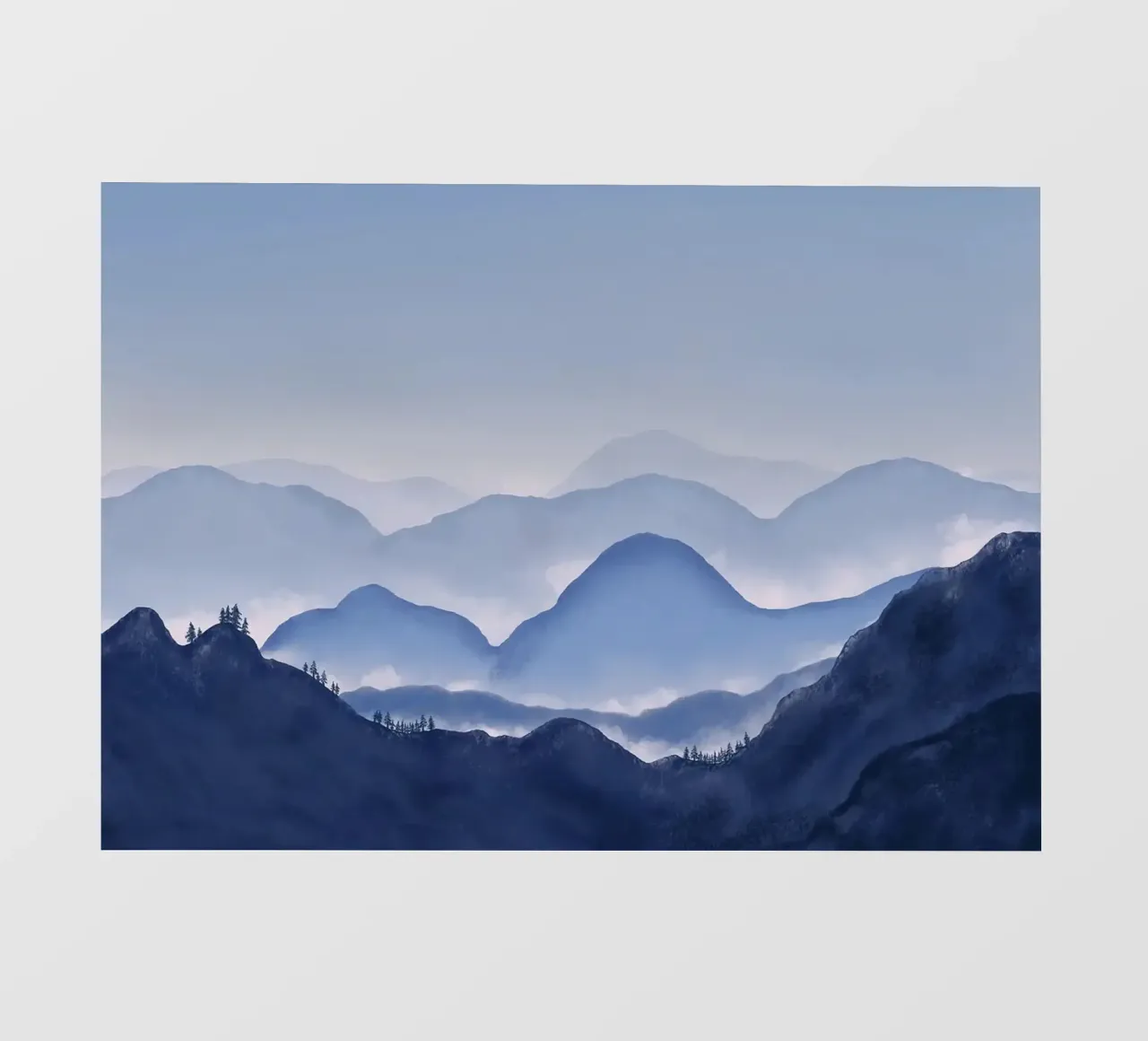 montagne nebbia alberi foresta cielo orizzonte telo in pvc da Kirsten C Nolan