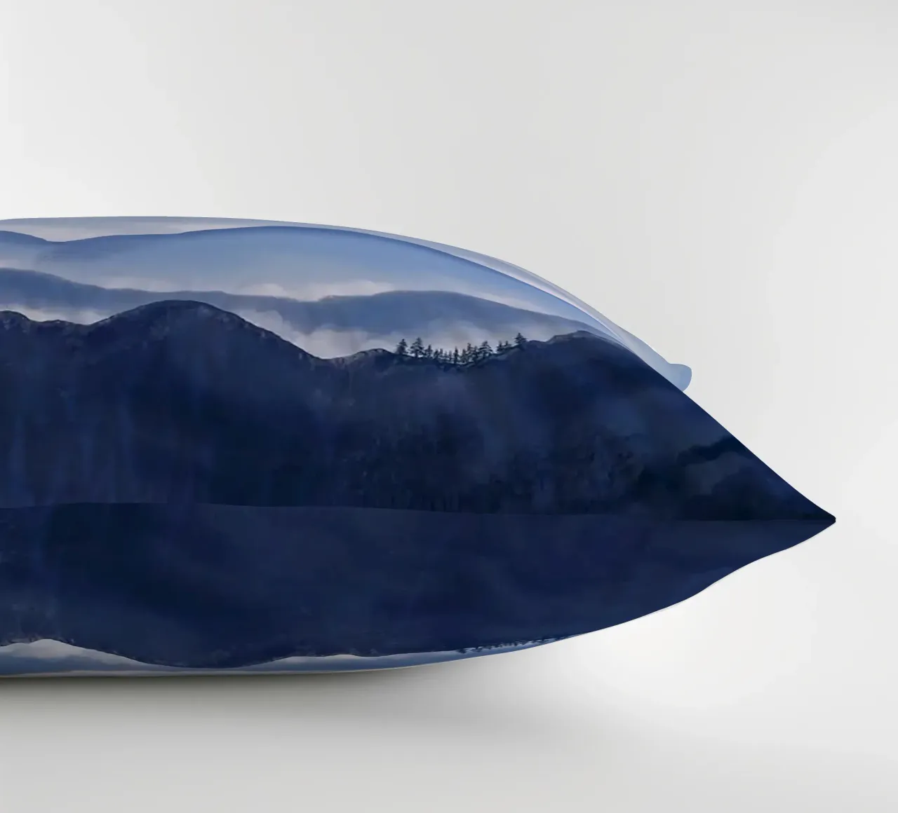 mountains mist fog trees forest sky horizon decorative cushion by Kirsten C Nolan