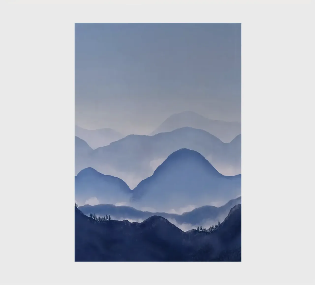 mountains mist fog trees forest sky horizon notebook by Kirsten C Nolan