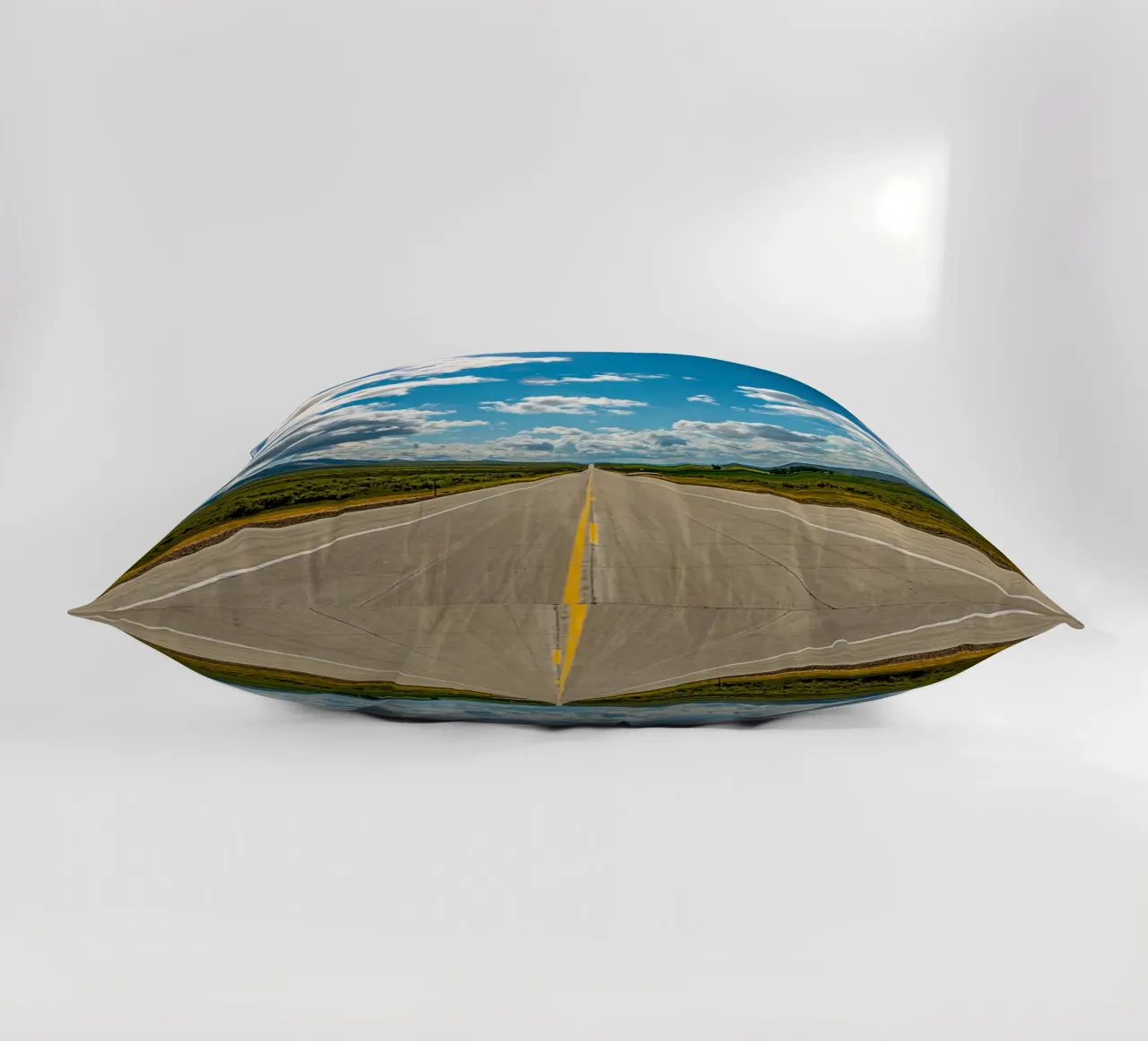 highway open road road sign clouds mountains landscape decorative cushion by Kirsten C Nolan