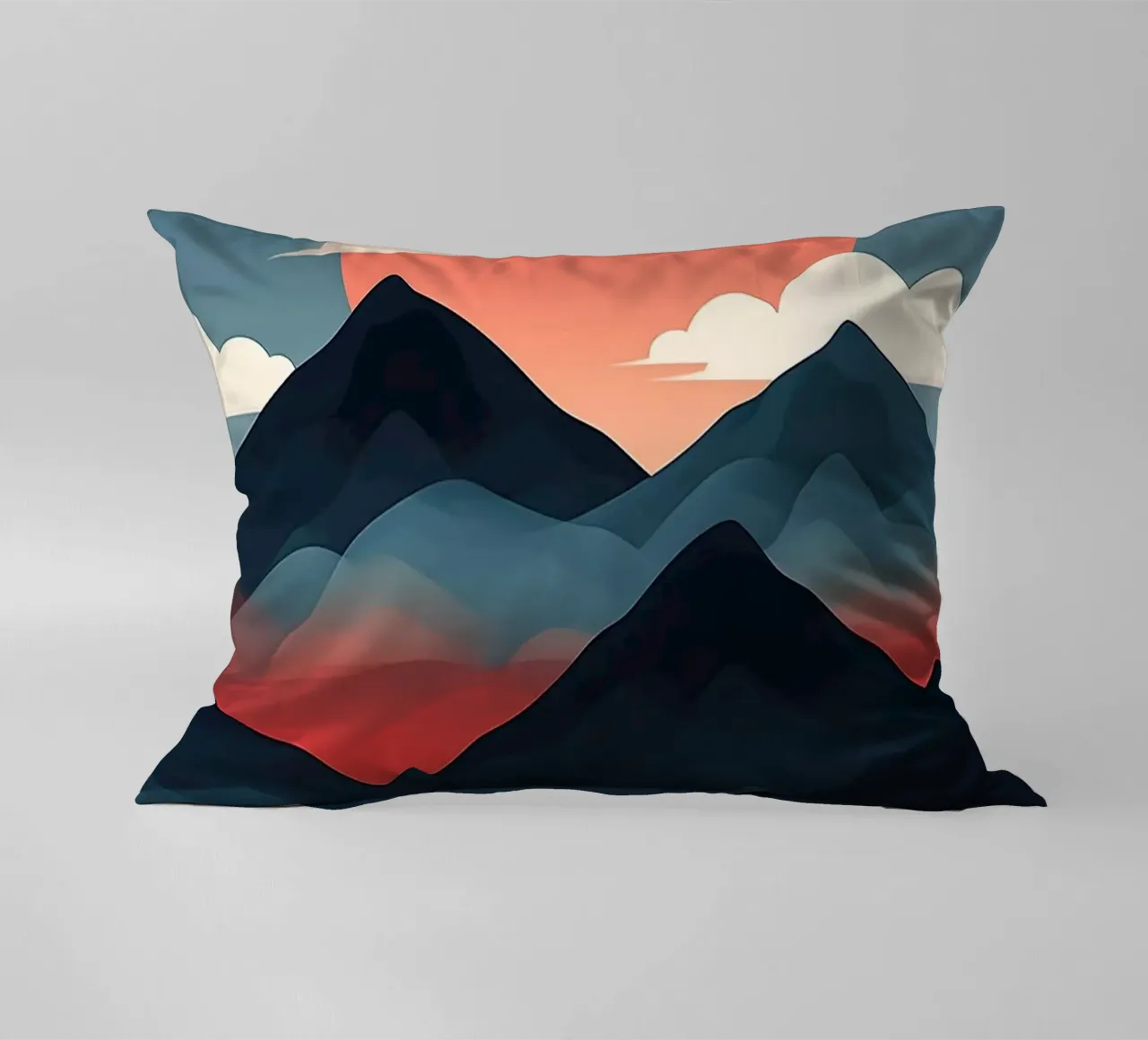 mountains sun clouds sky birds silhouette sunset dusk decorative cushion by Kirsten C Nolan