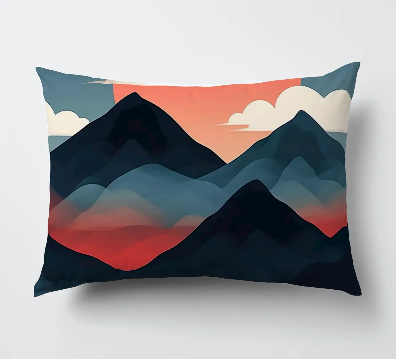 mountains sun clouds sky birds silhouette sunset dusk decorative cushion by Kirsten C Nolan