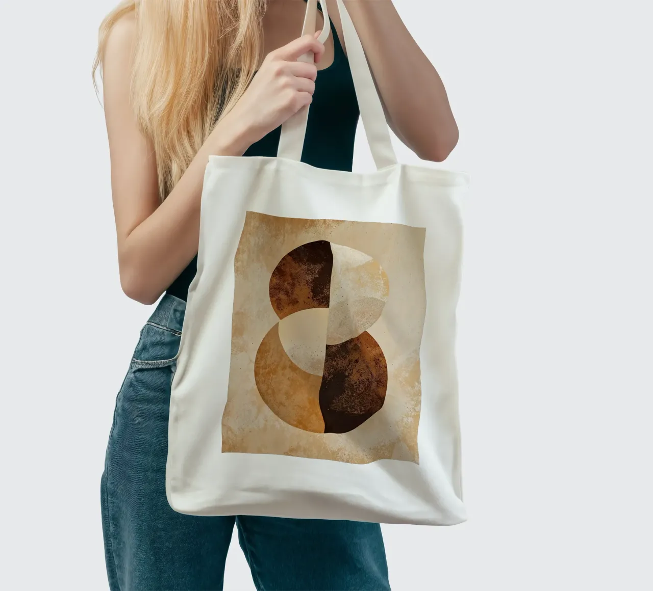 cerchi simmetria marrone marrone marrone metà forme arrotondate borsa in juta da Kirsten C Nolan