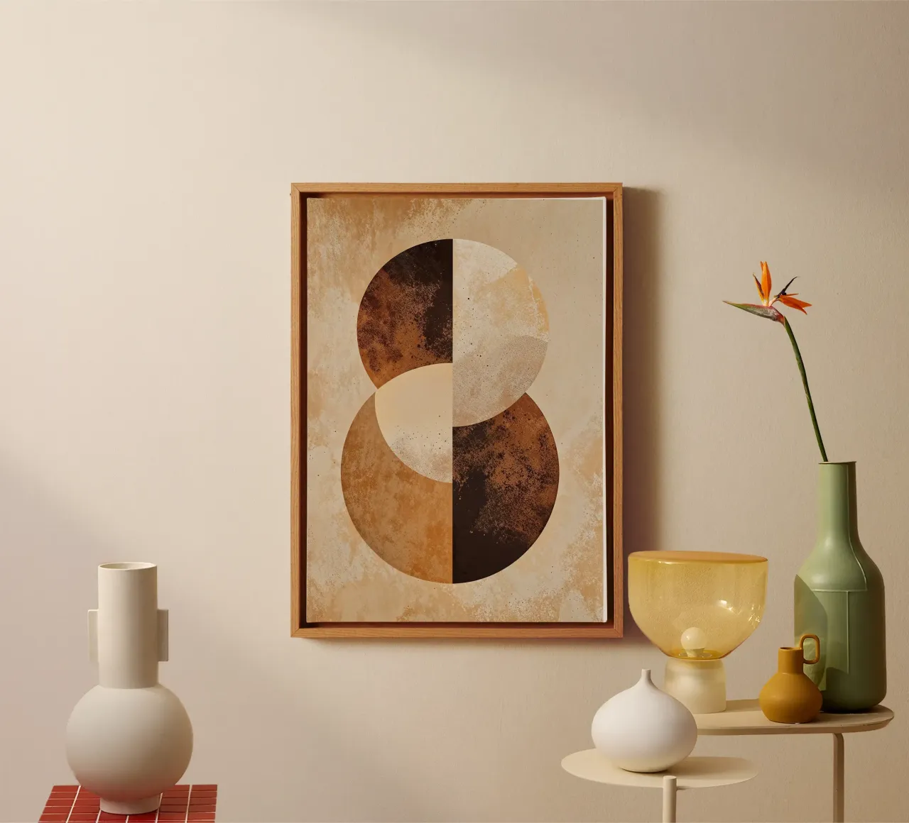 circles symmetry brown tan halves rounded shapes canvas by Kirsten C Nolan