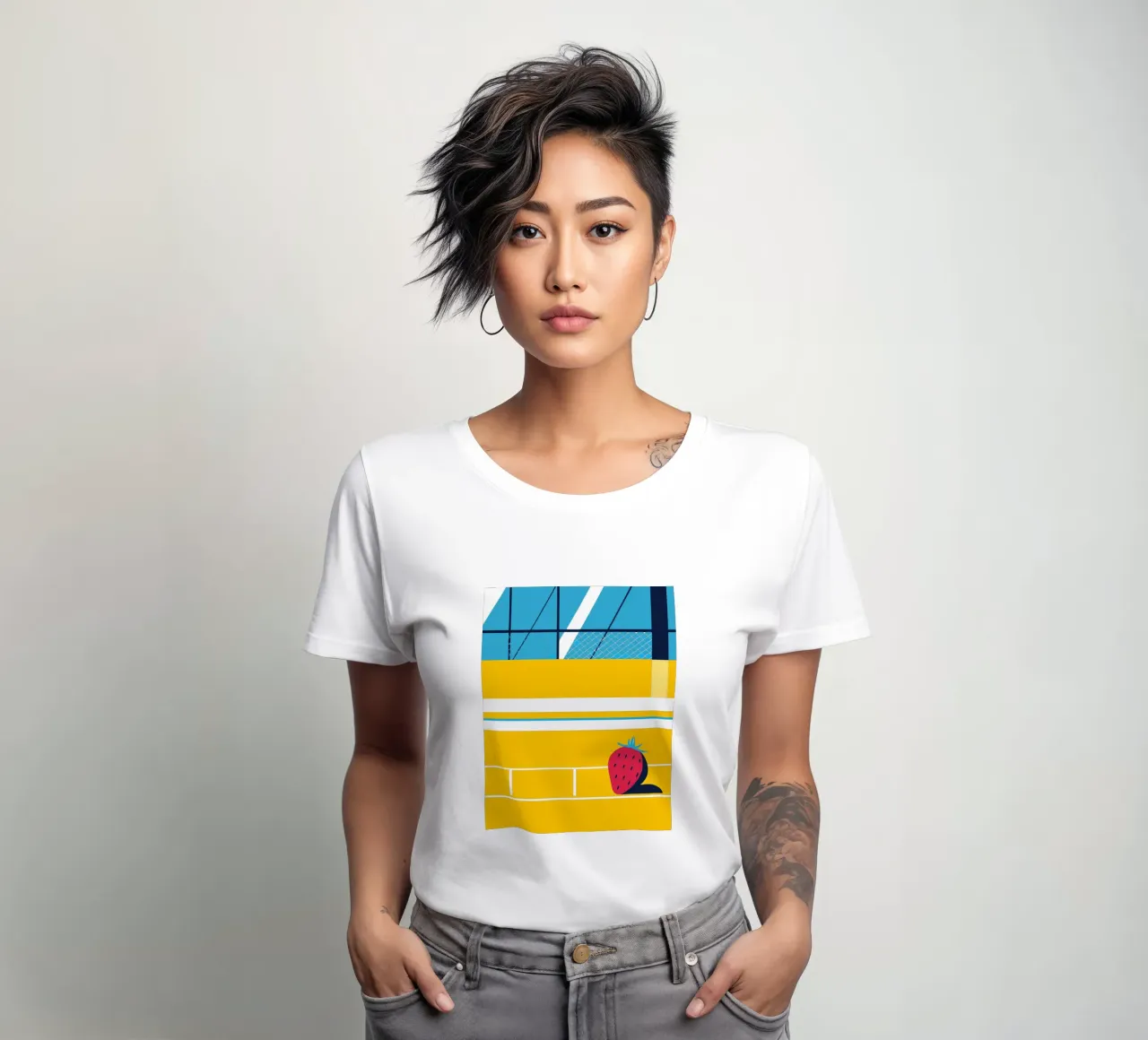 Fond jaune fraise t-shirt ajusté pour femmes de TODAY'S SHOP