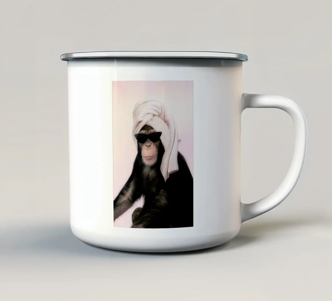 Chimp enamel mug by Paul Fuentes Design