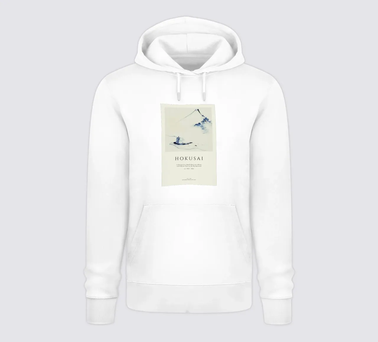 Hokusai - A Person in a Small Boat on a River with Mount Fuji in the Background II sudadera con capucha de Vintage by JUNIQE