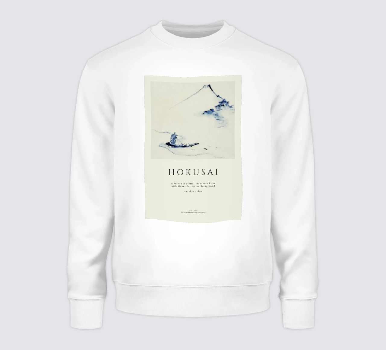 Hokusai - A Person in a Small Boat on a River with Mount Fuji in the Background II sweatshirt by Vintage by JUNIQE