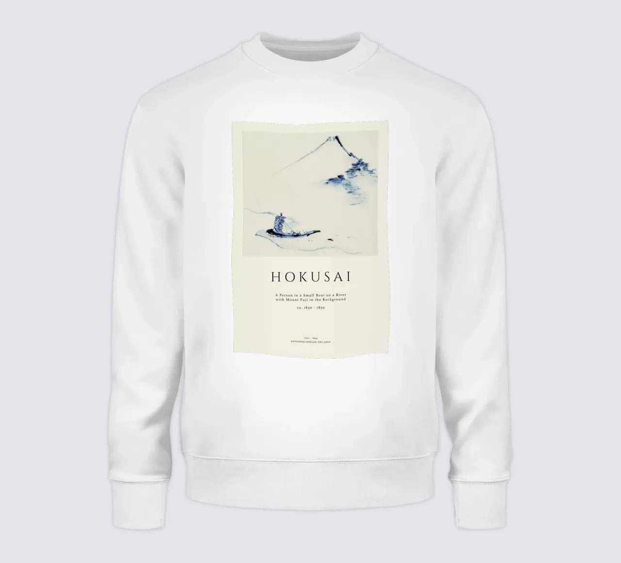 Hokusai - A Person in a Small Boat on a River with Mount Fuji in the Background II felpa da Vintage by JUNIQE