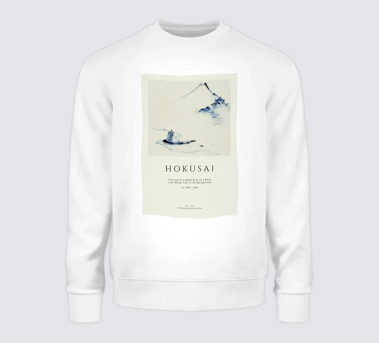 Hokusai - A Person in a Small Boat on a River with Mount Fuji in the Background II Sweatshirt von Vintage by JUNIQE