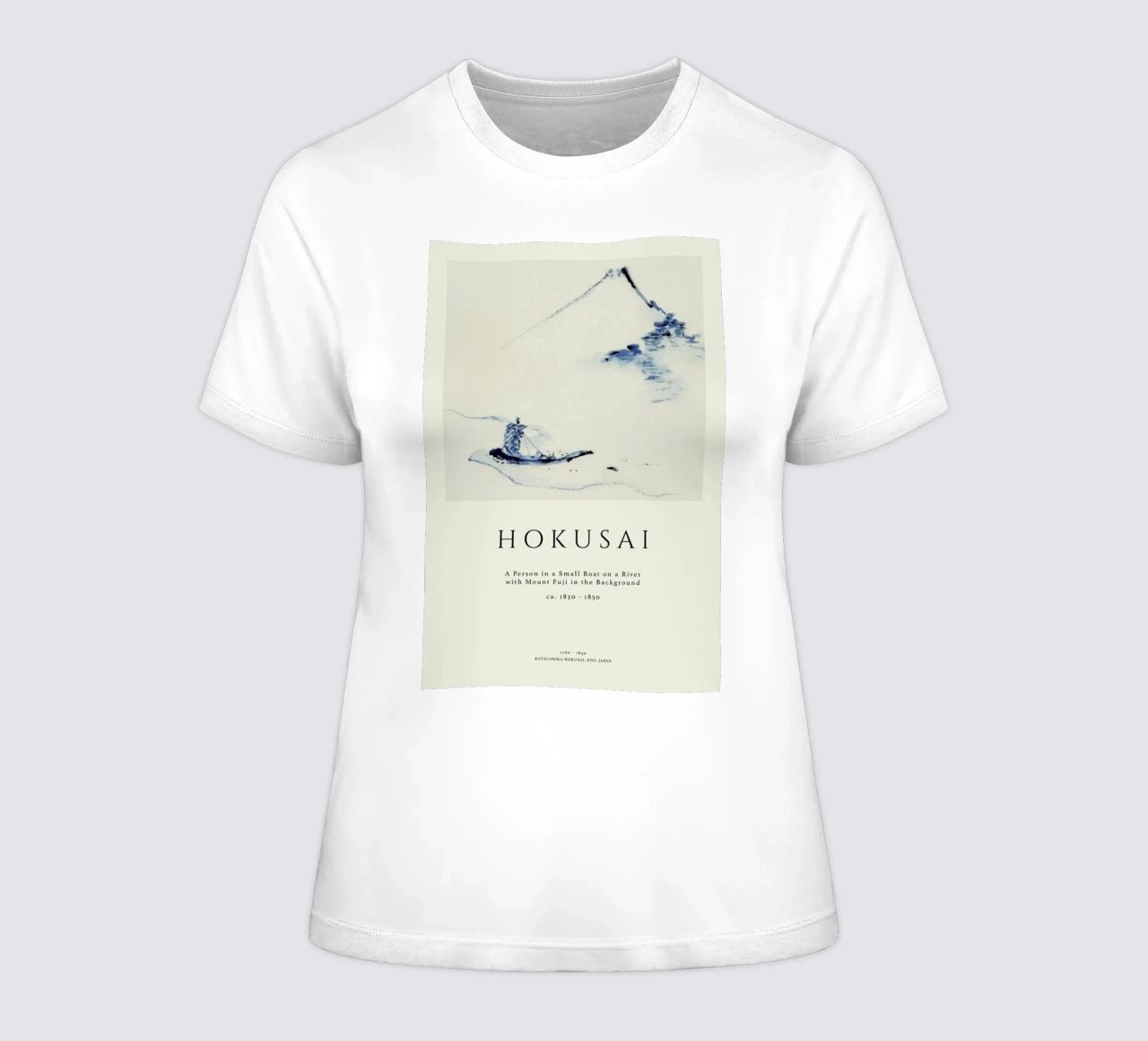 Hokusai - A Person in a Small Boat on a River with Mount Fuji in the Background II women's fitted t-shirt by Vintage by JUNIQE