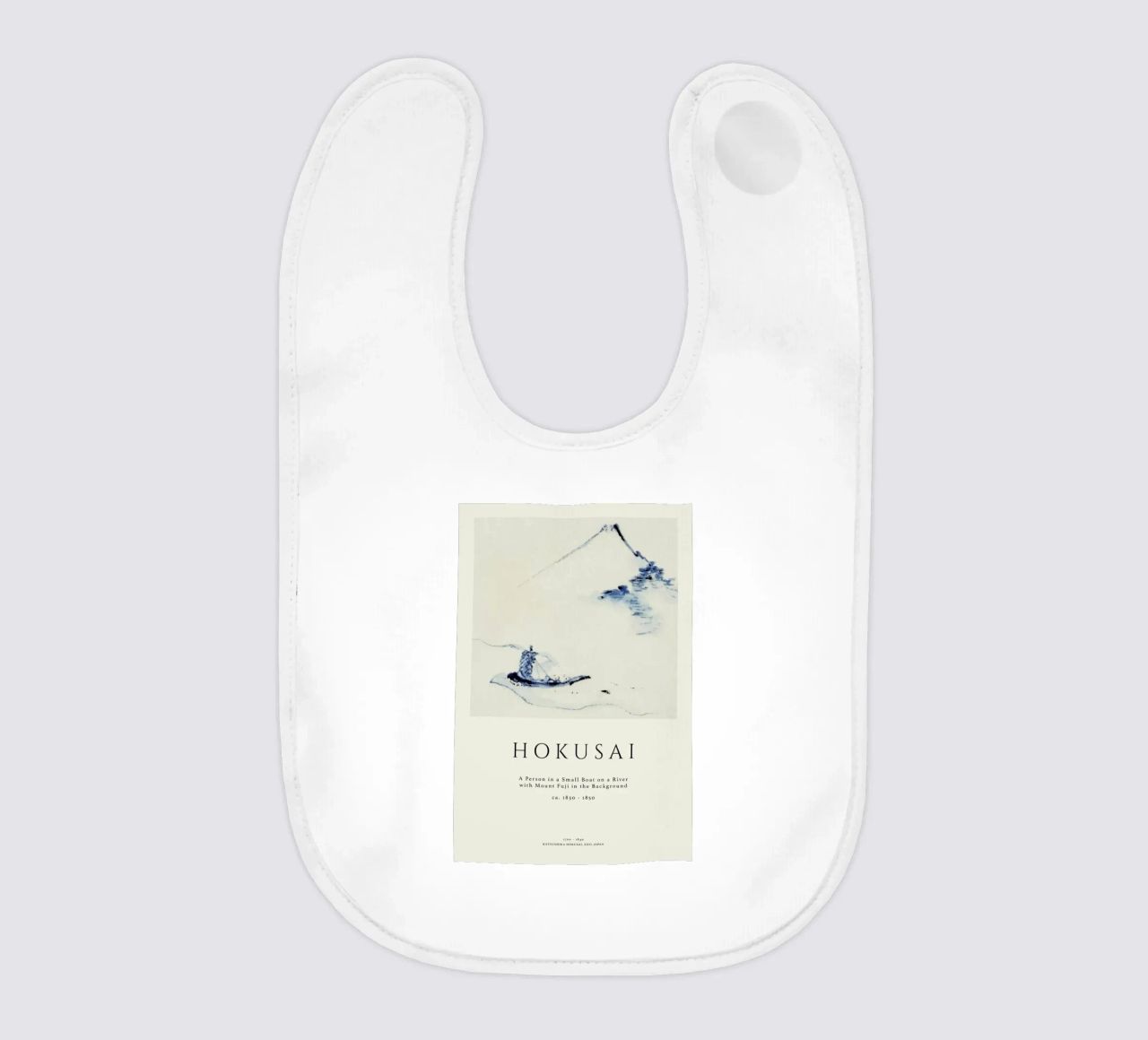 Hokusai - A Person in a Small Boat on a River with Mount Fuji in the Background II baby bib by Vintage by JUNIQE