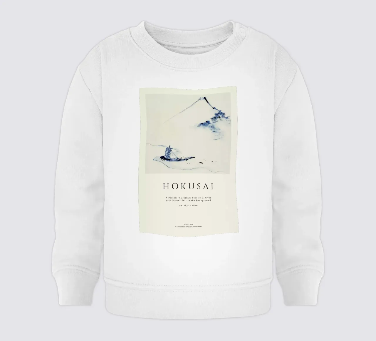 Hokusai - A Person in a Small Boat on a River with Mount Fuji in the Background II felpa neonato da Vintage by JUNIQE