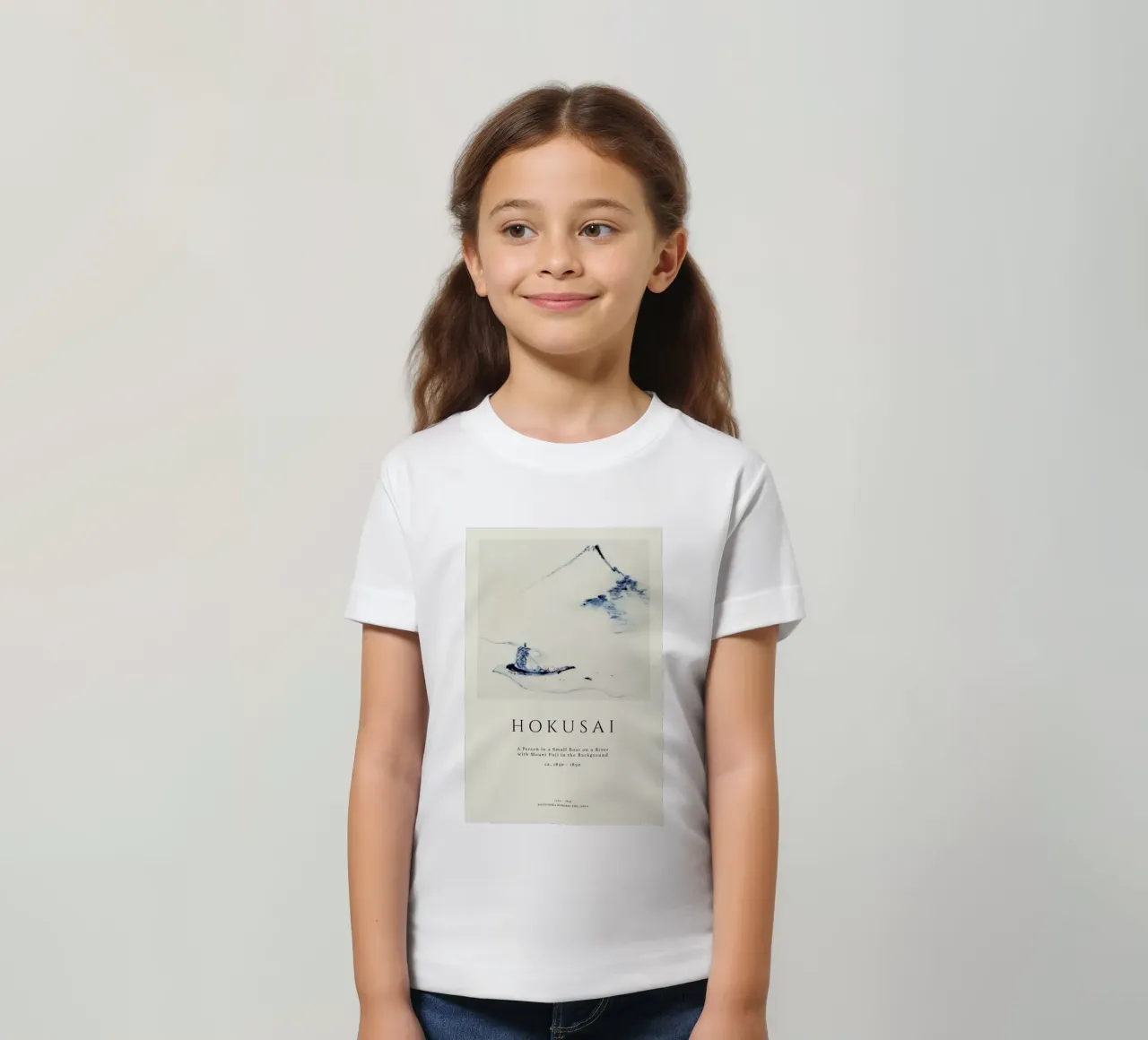Hokusai - A Person in a Small Boat on a River with Mount Fuji in the Background II t-shirt bambini da Vintage by JUNIQE