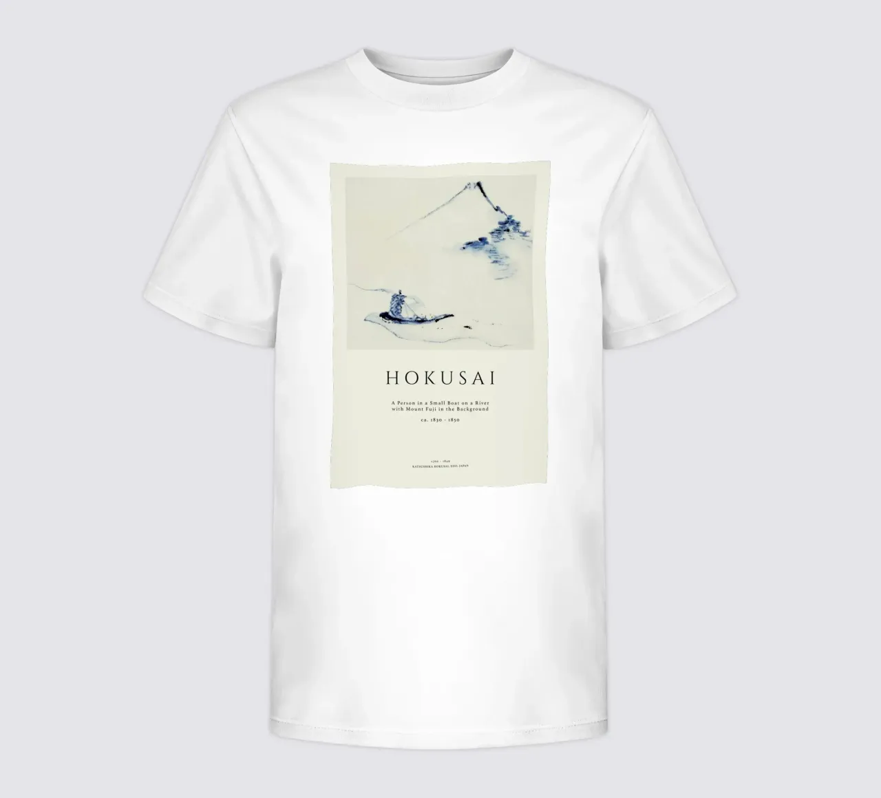 Hokusai - A Person in a Small Boat on a River with Mount Fuji in the Background II t-shirt bambini da Vintage by JUNIQE
