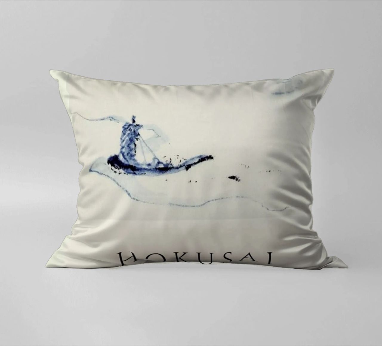 Hokusai - A Person in a Small Boat on a River with Mount Fuji in the Background II decorative cushion by Vintage by JUNIQE