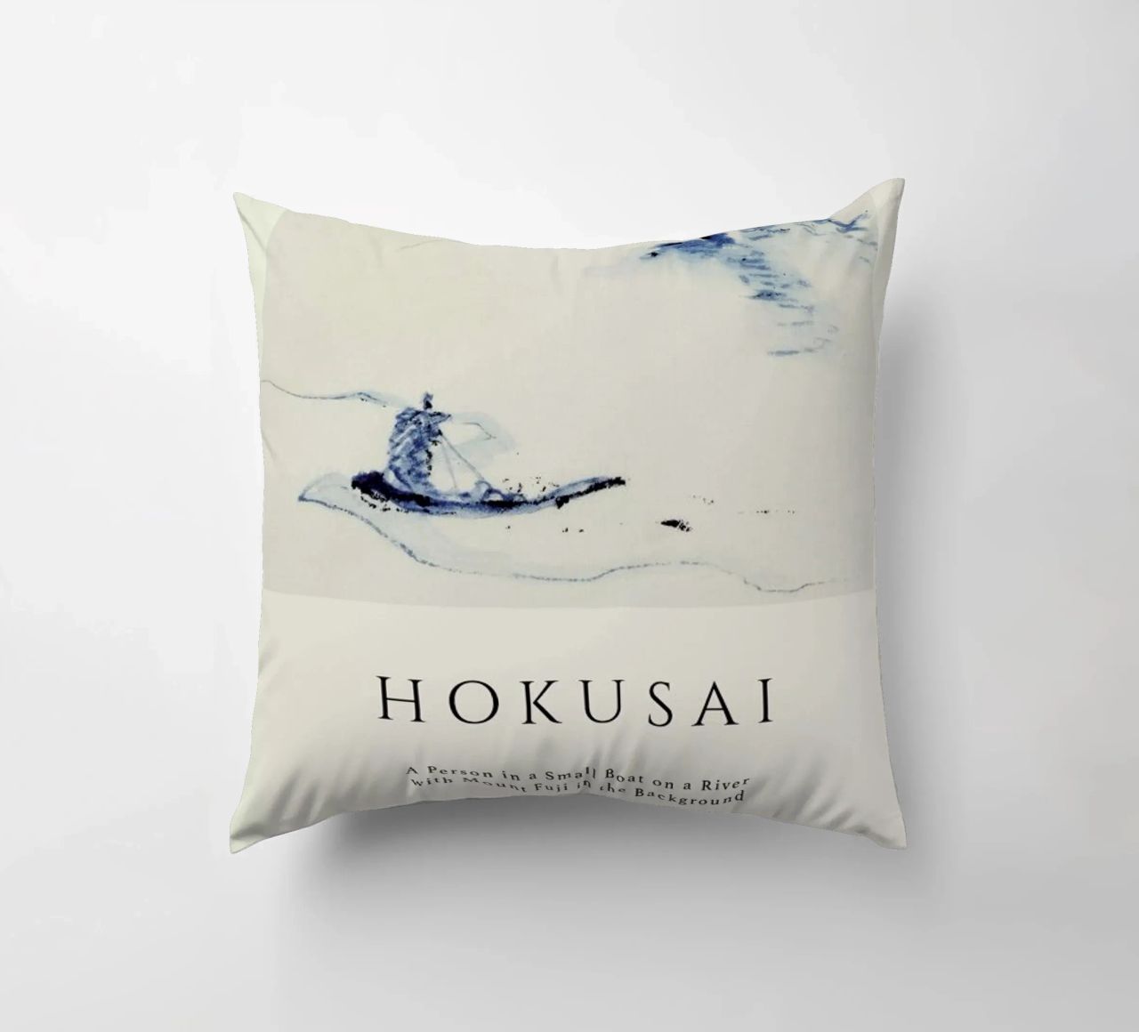 Hokusai - A Person in a Small Boat on a River with Mount Fuji in the Background II decorative cushion by Vintage by JUNIQE