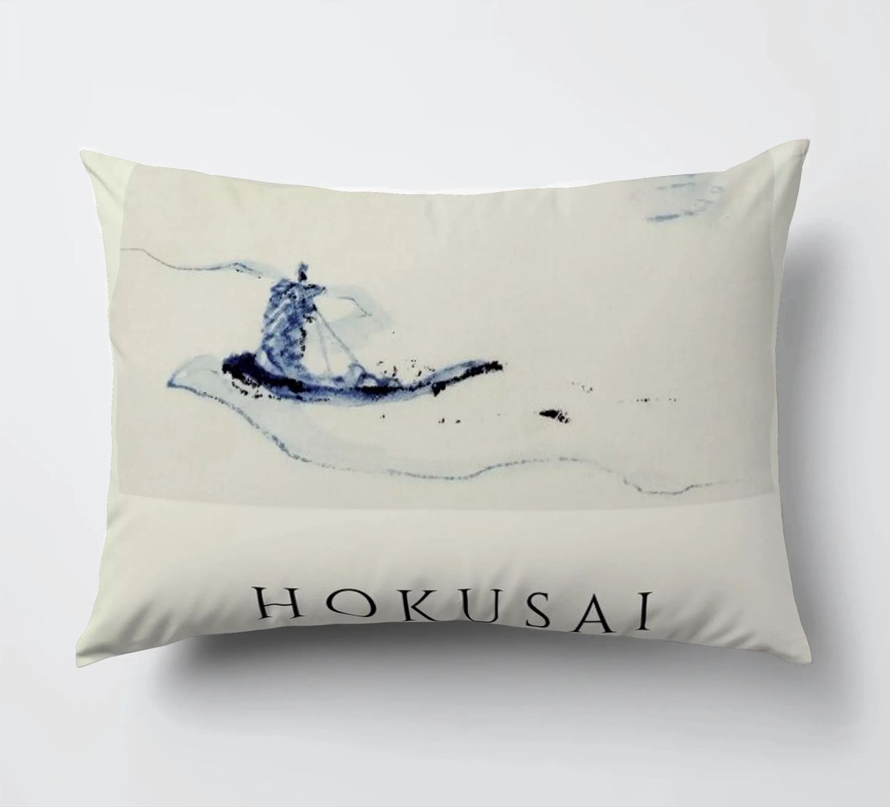 Hokusai - A Person in a Small Boat on a River with Mount Fuji in the Background II decorative cushion by Vintage by JUNIQE