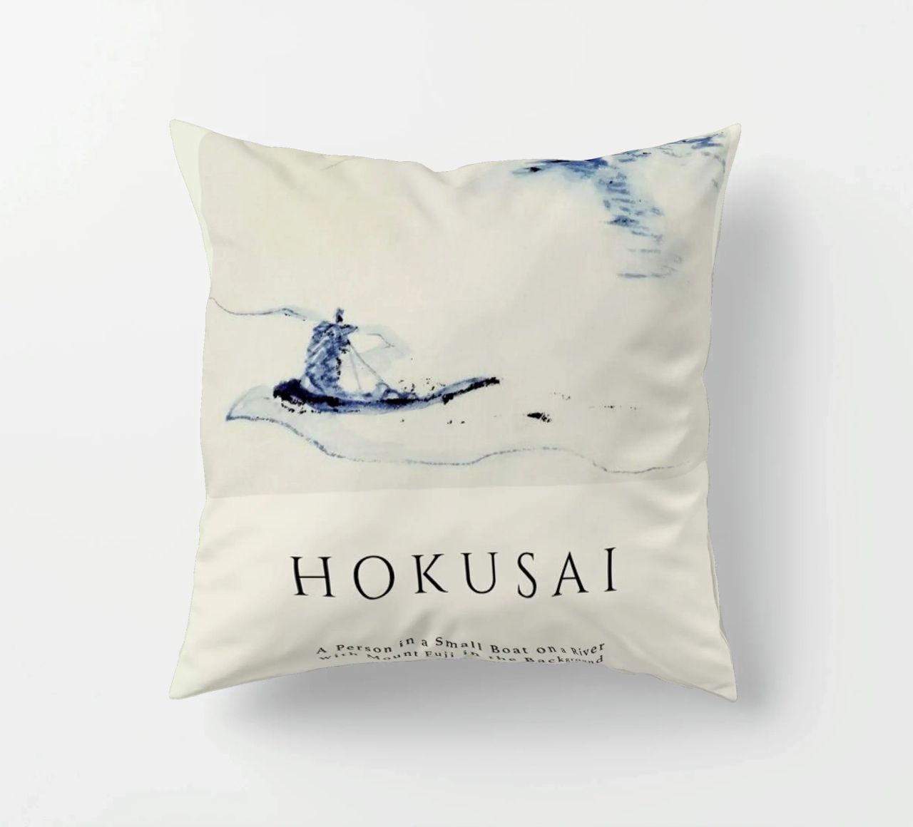Hokusai - A Person in a Small Boat on a River with Mount Fuji in the Background II decorative cushion by Vintage by JUNIQE