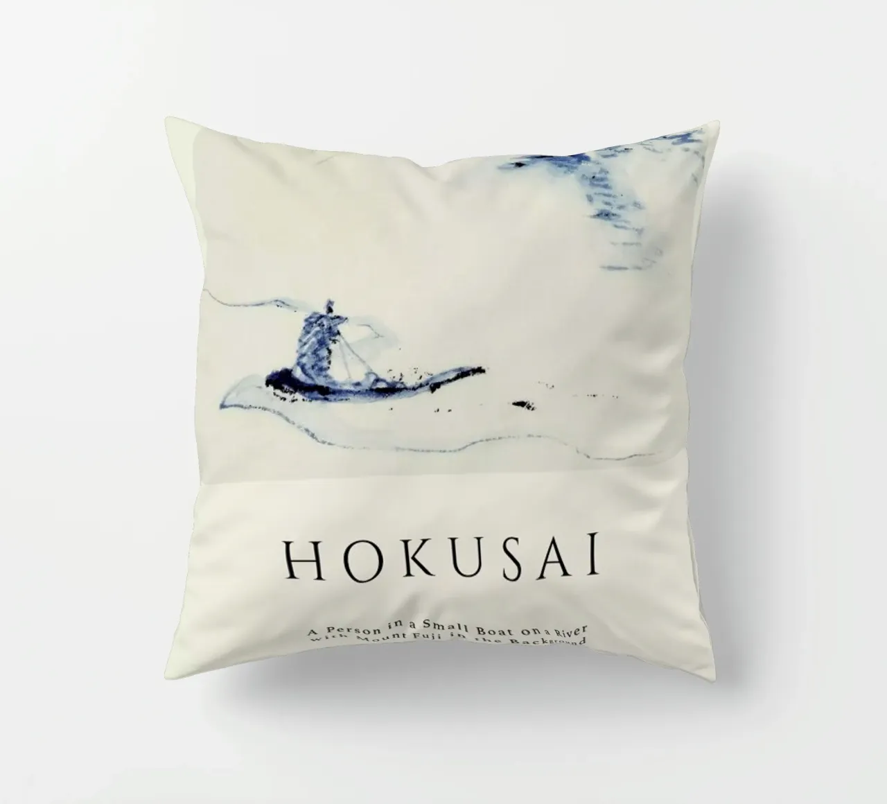 Hokusai - A Person in a Small Boat on a River with Mount Fuji in the Background II cojín de Vintage by JUNIQE