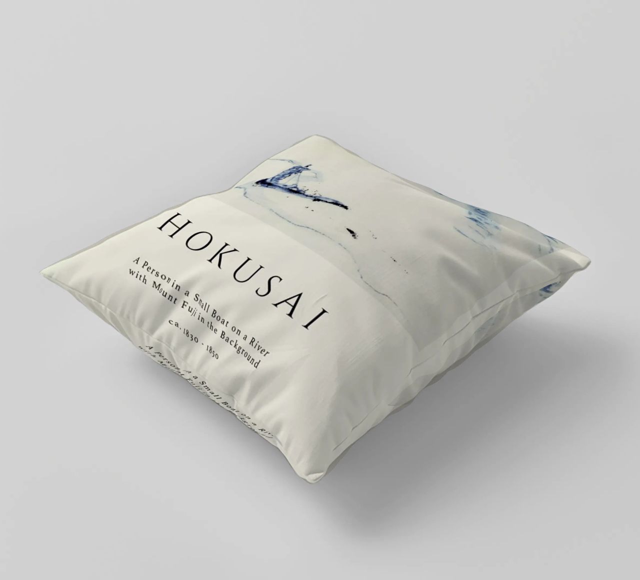 Hokusai - A Person in a Small Boat on a River with Mount Fuji in the Background II decorative cushion by Vintage by JUNIQE