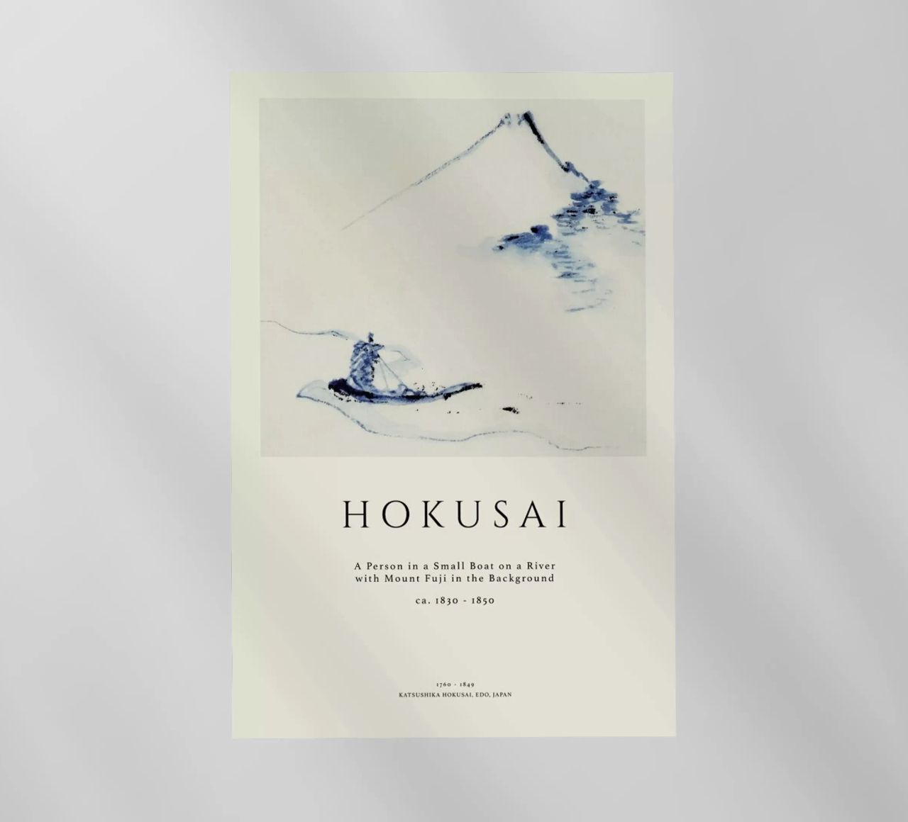 Hokusai - A Person in a Small Boat on a River with Mount Fuji in the Background II backlit film by Vintage by JUNIQE