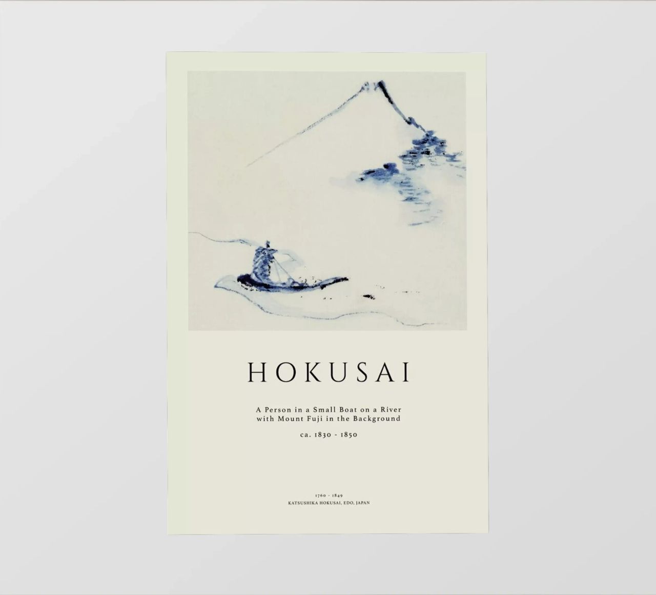 Hokusai - A Person in a Small Boat on a River with Mount Fuji in the Background II backlit film by Vintage by JUNIQE