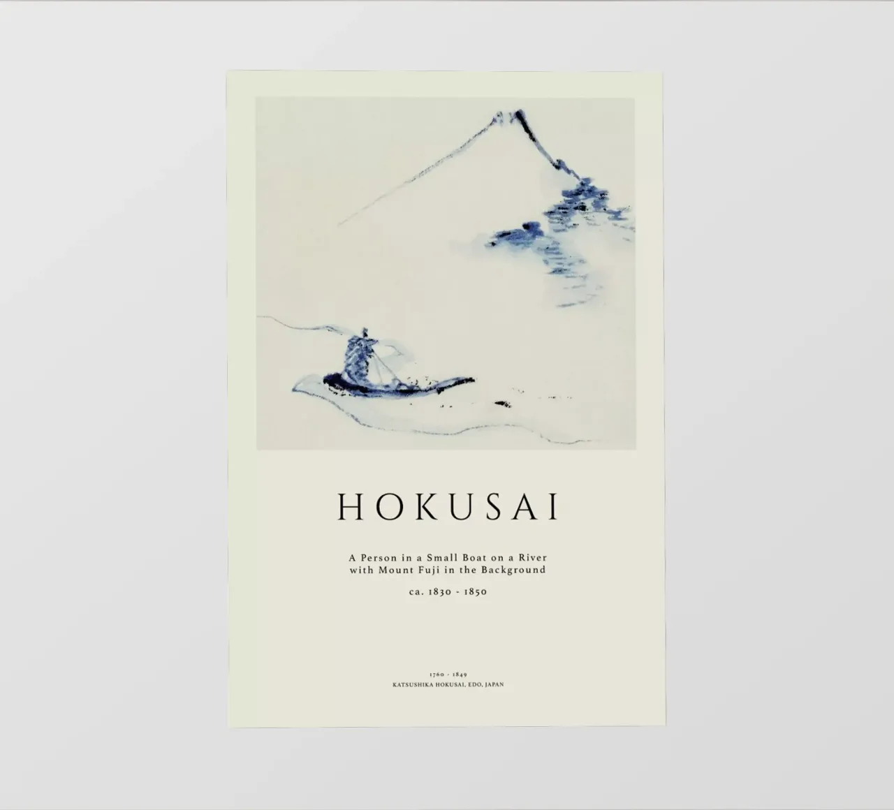Hokusai - A Person in a Small Boat on a River with Mount Fuji in the Background II lámina retroiluminada de Vintage by JUNIQE
