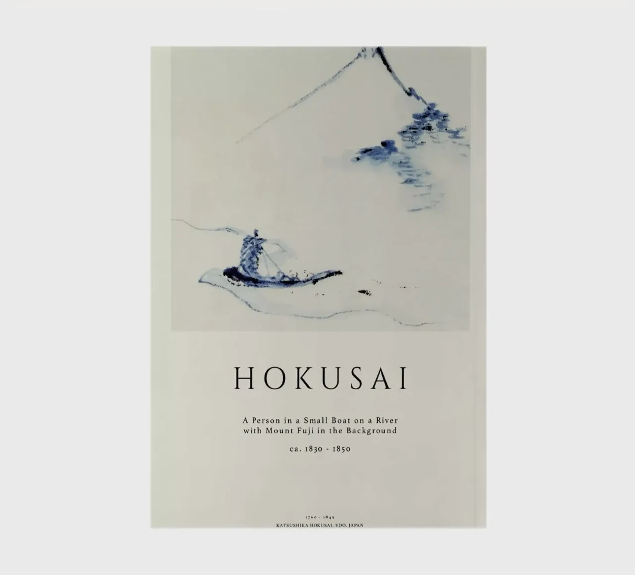 Hokusai - A Person in a Small Boat on a River with Mount Fuji in the Background II notitieboek van Vintage by JUNIQE