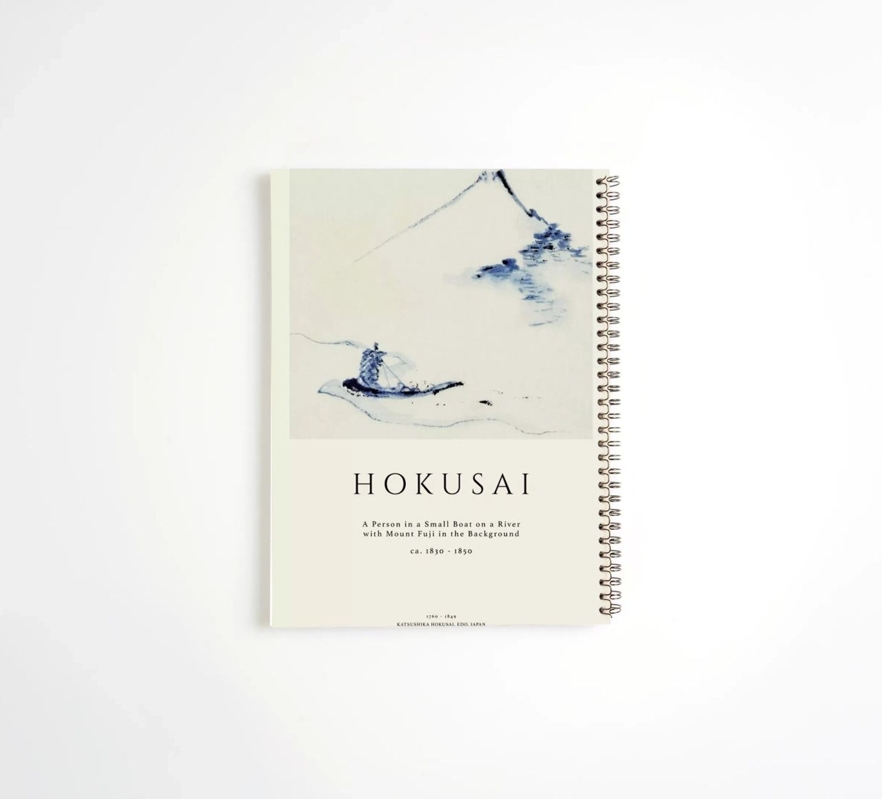 Hokusai - A Person in a Small Boat on a River with Mount Fuji in the Background II spiral notebook by Vintage by JUNIQE