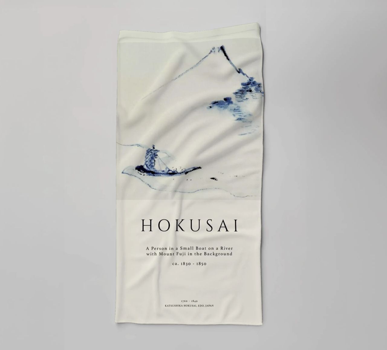 Hokusai - A Person in a Small Boat on a River with Mount Fuji in the Background II towel by Vintage by JUNIQE