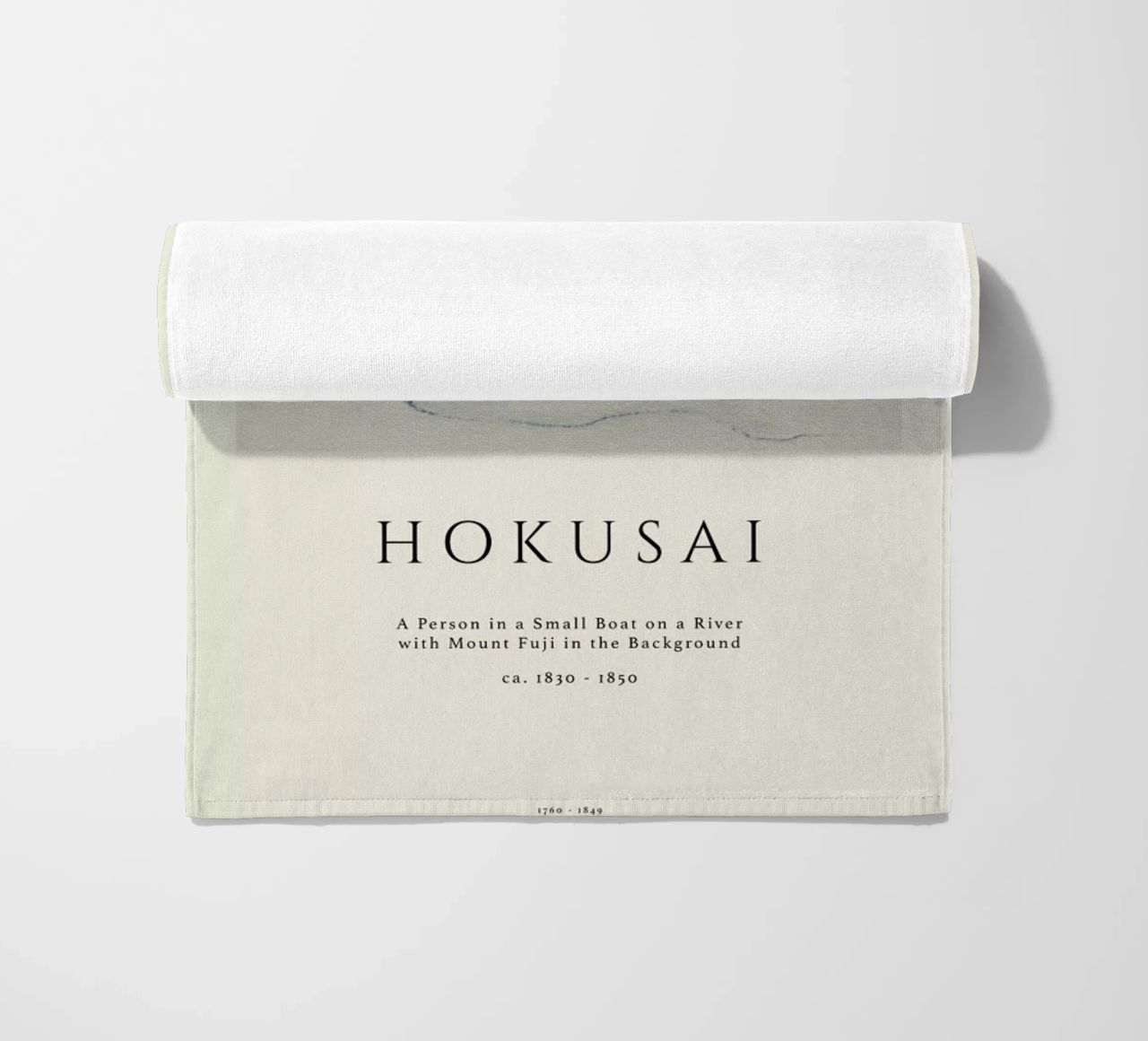 Hokusai - A Person in a Small Boat on a River with Mount Fuji in the Background II beach towel by Vintage by JUNIQE