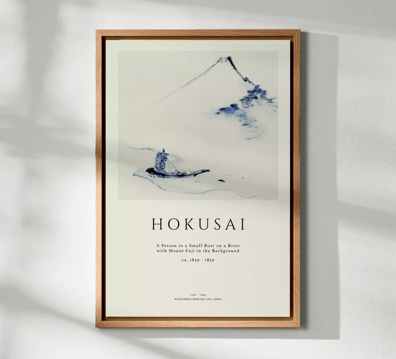 Hokusai - A Person in a Small Boat on a River with Mount Fuji in the Background II Leinwand von Vintage by JUNIQE