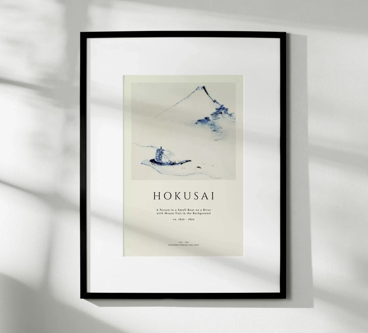 Hokusai - A Person in a Small Boat on a River with Mount Fuji in the Background II poster by Vintage by JUNIQE