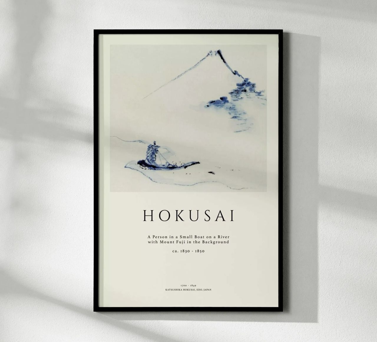 Hokusai - A Person in a Small Boat on a River with Mount Fuji in the Background II poster by Vintage by JUNIQE