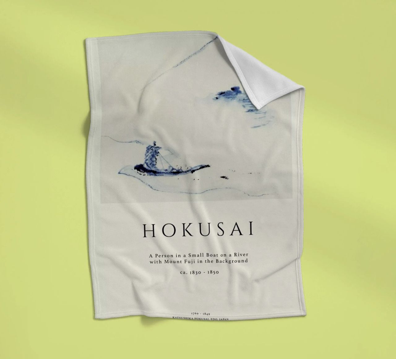 Hokusai - A Person in a Small Boat on a River with Mount Fuji in the Background II fleece blanket by Vintage by JUNIQE