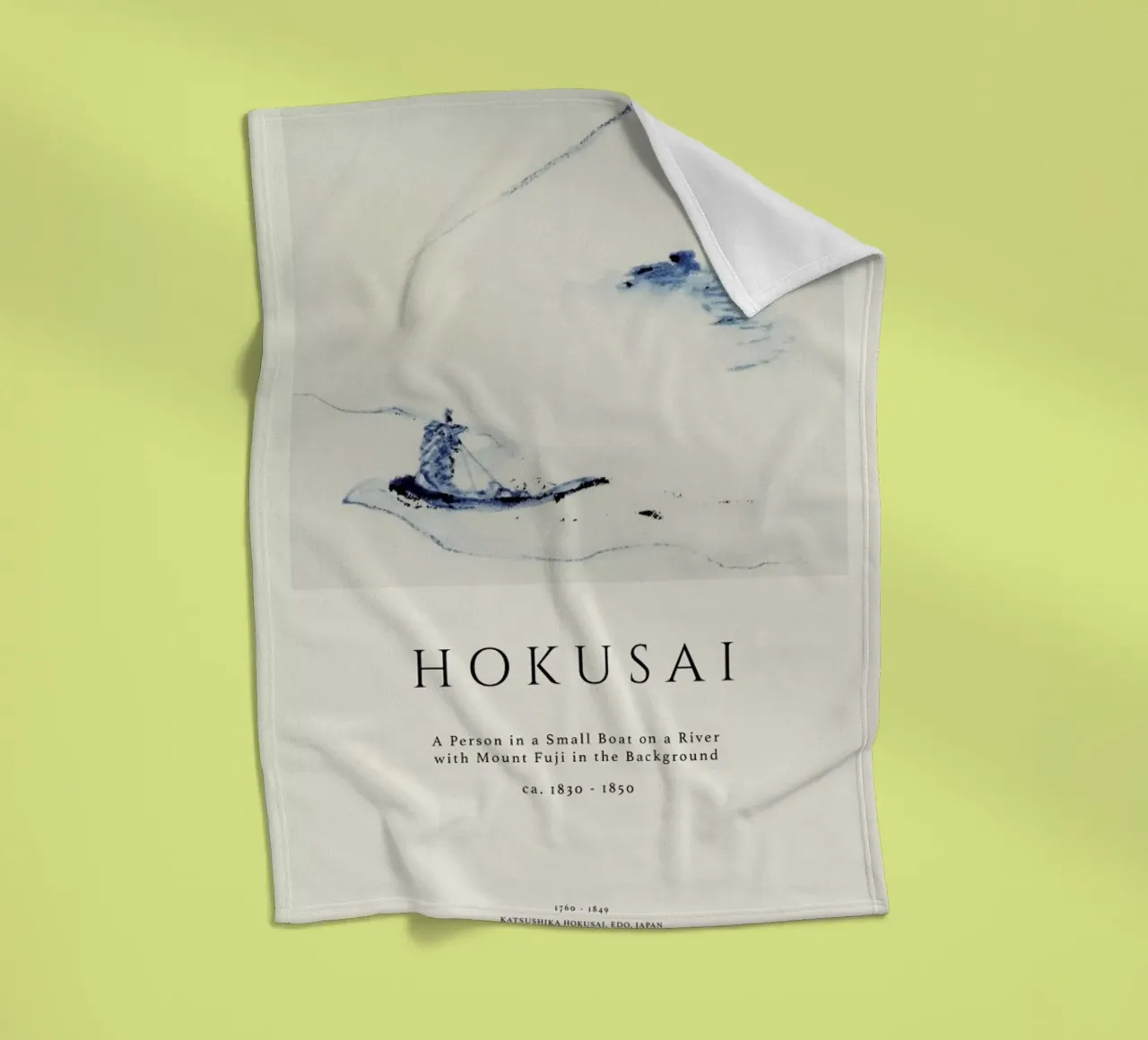 Hokusai - A Person in a Small Boat on a River with Mount Fuji in the Background II coperta in pile da Vintage by JUNIQE