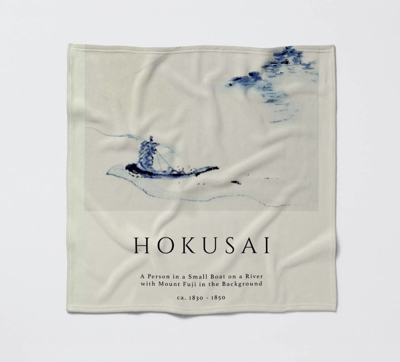 Hokusai - A Person in a Small Boat on a River with Mount Fuji in the Background II fleece blanket by Vintage by JUNIQE
