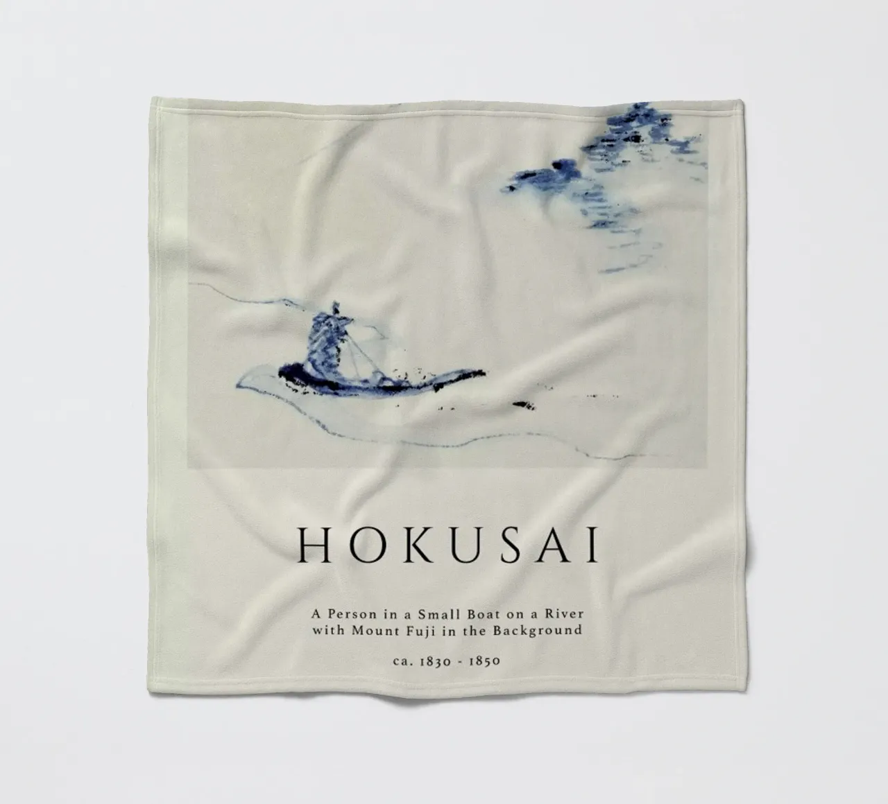Hokusai - A Person in a Small Boat on a River with Mount Fuji in the Background II coperta in pile da Vintage by JUNIQE