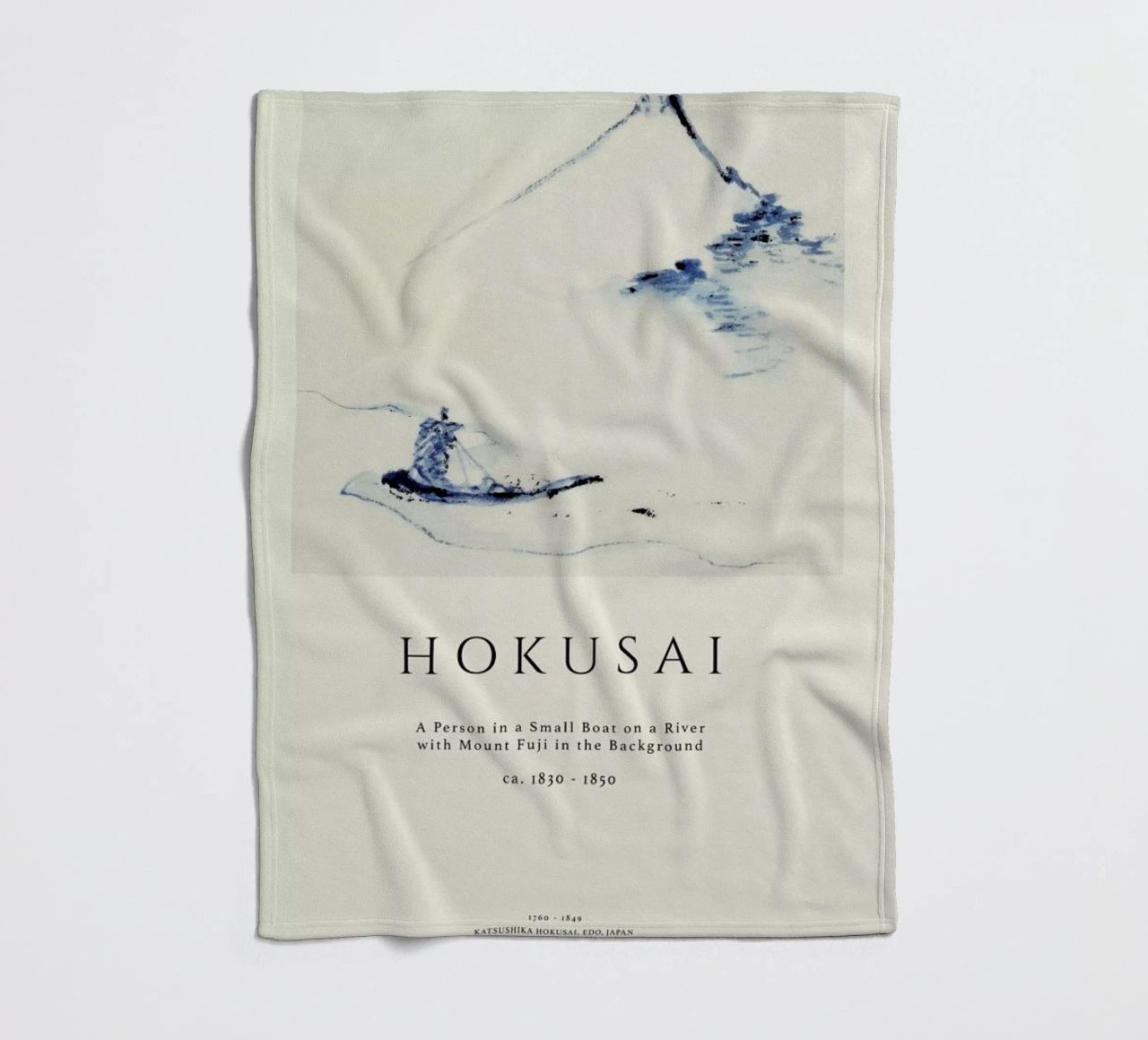 Hokusai - A Person in a Small Boat on a River with Mount Fuji in the Background II fleece blanket by Vintage by JUNIQE