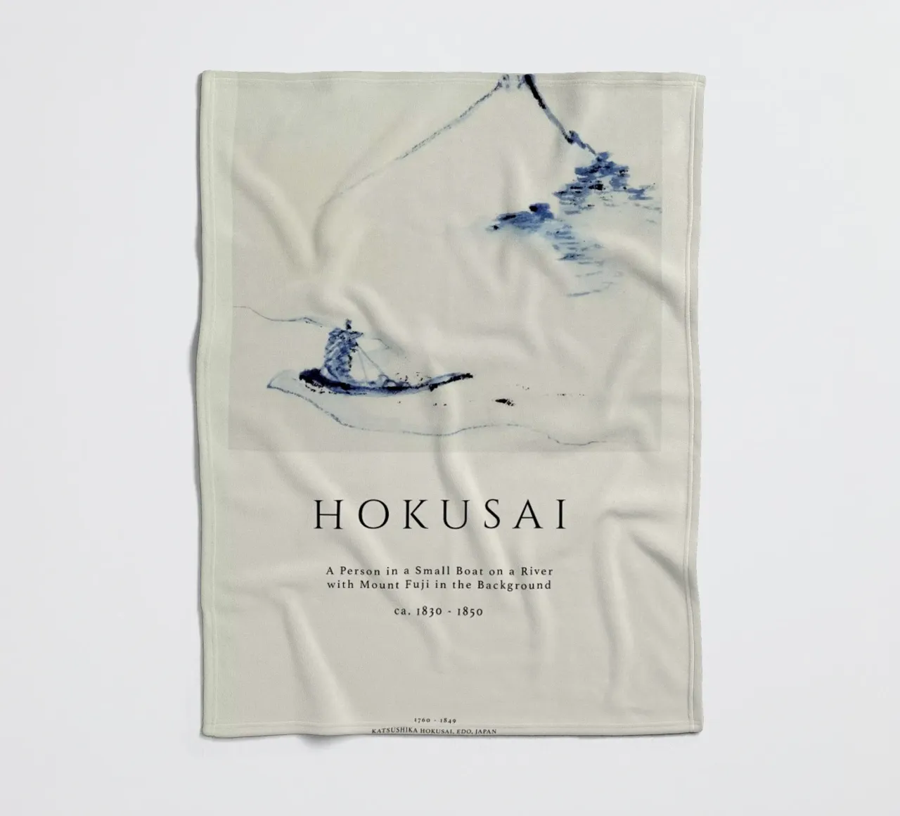 Hokusai - A Person in a Small Boat on a River with Mount Fuji in the Background II coperta in pile da Vintage by JUNIQE