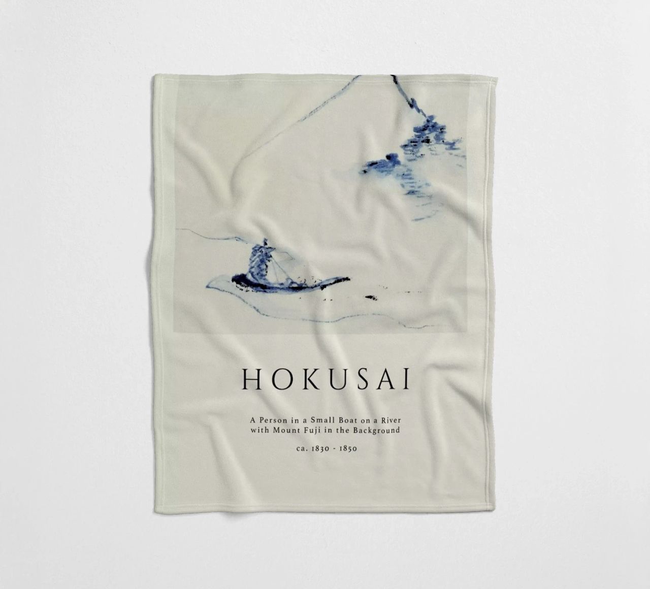 Hokusai - A Person in a Small Boat on a River with Mount Fuji in the Background II fleece blanket by Vintage by JUNIQE