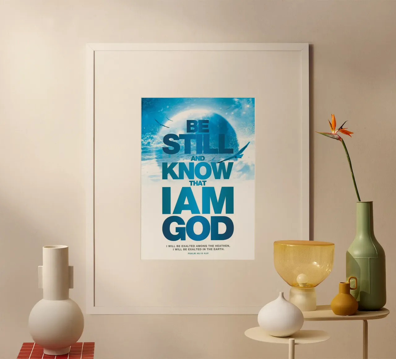 nuvole uccelli vento cerchio testo versetto biblico poster con telaio in legno da James Isaac Jackson