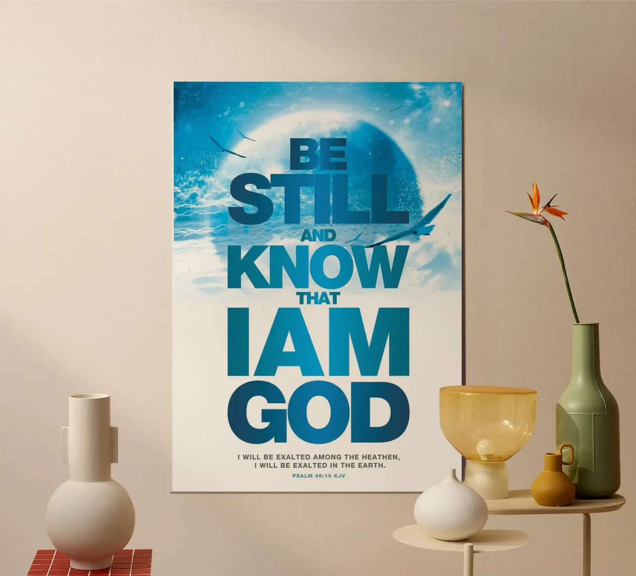 nuvole uccelli vento cerchio testo versetto biblico poster con telaio in legno da James Isaac Jackson