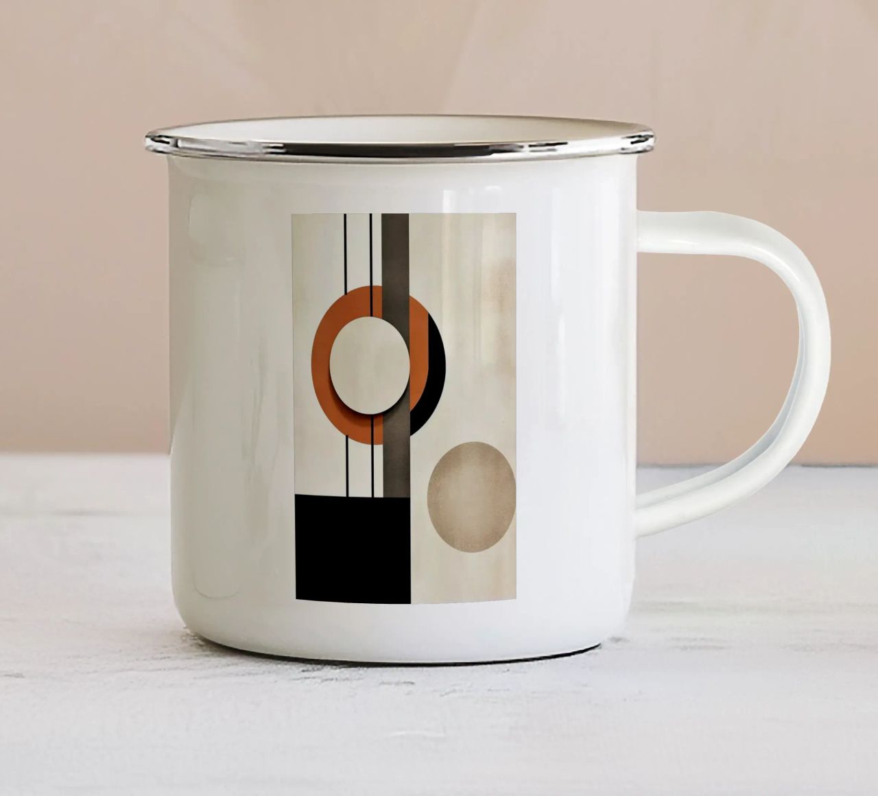 circles geometric shapes minimal lines vertical lines contra enamel mug by James Isaac Jackson